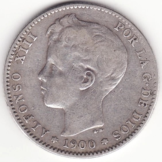 Moneda Spania - 1 Peseta 1900 - SM V - Argint