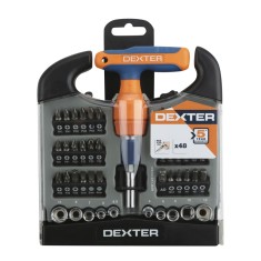 Surubelnita T Dexter, cu 48 biti si tubulare, Mecanism Integrat cu Maner Reversibil, Portocaliu/Albastru