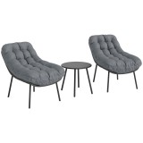 Outsunny Set de mobilier de grădină exterior din rășină &icirc;ntrețesută 2 persoane cu perne de 15 cm grosime gri | Aosom Romania