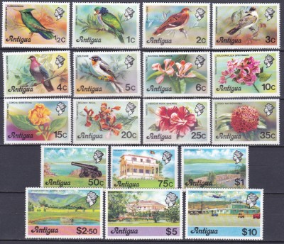 DB1 Antigua 1976 Flora Fauna Pasari Vederi 18 v. MNH foto