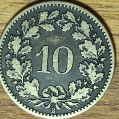 Elvetia - moneda de colectie rara - 10 rappen 1873 argint - foarte valoroasa !