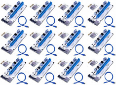 Set 12 buc Riser PCI iUni V008S, PCI-E 1X - 16X, cablu 6 pini, USB 3.0, mining BTC, ETH foto