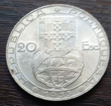 (A674) MONEDA DIN ARGINT PORTUGALIA - 20 ESCUDOS 1953, REFORMA FINANCIARA, Europa