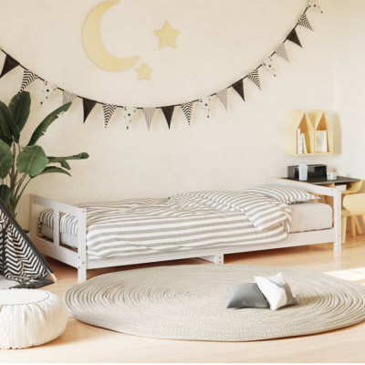 vidaXL Cadru de pat pentru copii, alb, 80x200 cm, lemn masiv de pin foto