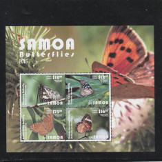 Samoa 2015-Fauna,Insecte,Fluturi,bloc 4 valori,dantelate,MNH,Mi.Bl.99