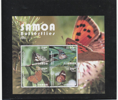 Samoa 2015-Fauna,Insecte,Fluturi,bloc 4 valori,dantelate,MNH,Mi.Bl.99 foto