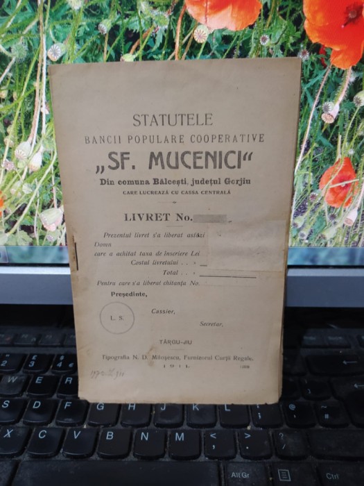 Statut Băncii Sf. Mucenici din comuna Bălcești județul Gorj, T&acirc;rgu Jiu 1911, 201