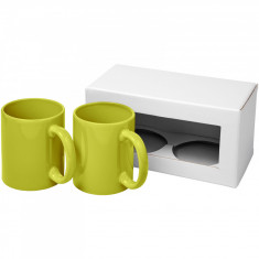 Set cadou 2 cani ceramice 330 ml, Everestus, 20FEB0756, Ceramica, Verde Lime, saculet inclus foto