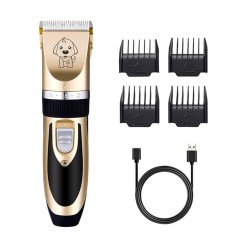 Masina de tuns animale, caini, pisici, VIELLAN, Lama ceramica de rezerva, USB, Auriu Negru