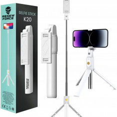 Selfie stick cu telecomanda control, model K20 - Alb