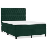 Cumpara ieftin Pat box spring cu saltea, verde inchis, 140x190 cm, catifea