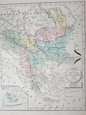 Harta Balcani cu reprezentare provincii istorice romanesti, tipar original 1834 foto