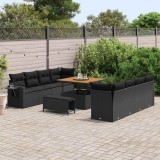 VidaXL Set de canapele pentru grădină 11 pcs Negru Rattan poli