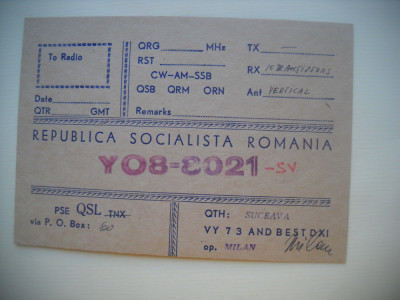 HOPCT 75206 SUCEAVA -RSR -CARTE POSTALA QSL RADIOAMATOR/RADIOAMATORI-CIRCULATA foto