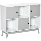 HOMCOM Bufet, mobilier de depozitare cu 3 uși și 3 compartimente deschise, picioare din lemn de pin, 96x30x75cm, alb și gri | Aosom Romania