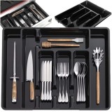 Organizator extensibil pentru sertar de tacamuri, negru, Ruhhy