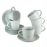 Set 6 cești cu farfurie Albe de 110 ml