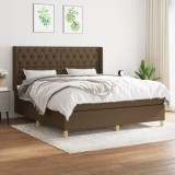 vidaXL Pat box spring cu saltea, maro &icirc;nchis, 160x200 cm, textil
