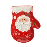 Platou rosu din ceramica cu model de Craciun 25 cm