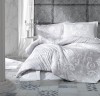 Lenjerie pat dublu,bumbac ranforce,4 piese,alba gri deschis,AloneV1-A155, Clasy