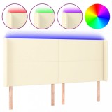 Cumpara ieftin Tablie de pat cu LED, crem, 183x16x118/128 cm, piele ecologica