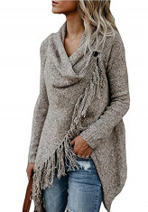 K681-181 Cardigan cu aspect petrecut, accesorizat cu franjuri foto