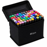 Cumpara ieftin Set 80 markere multicolore cu doua capete, varf fin 1 mm si lat 3-6 mm, suport organizator