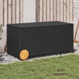 vidaXL Ladă depozitare de grădină cu roți, negru, 190 L, poliratan