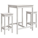 Set bar de gradina, 3 piese, alb, lemn masiv de pin