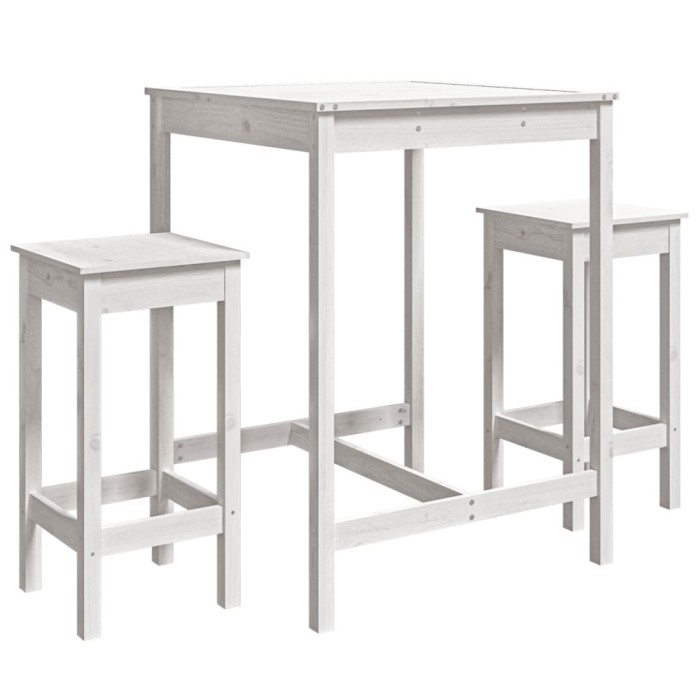 Set bar de gradina, 3 piese, alb, lemn masiv de pin