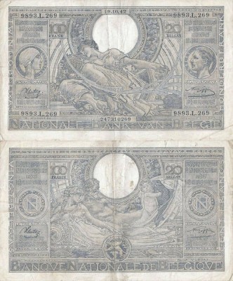1942 (19 X), 100 francs (P-112a.2) - Belgia foto