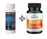 Minoxidil Kirkland 5% + Biotin 5000 mcg, 100 capsule mestecabile, Tratament pentru barba/scalp, Swanson
