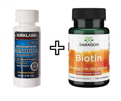 Minoxidil Kirkland 5% + Biotin 5000 mcg, 100 capsule mestecabile, Tratament pentru barba/scalp foto