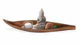 Decoratiune cu lumanare Buddha in canoe, 37x9.5x3.5 cm, lemn, Excellent Houseware