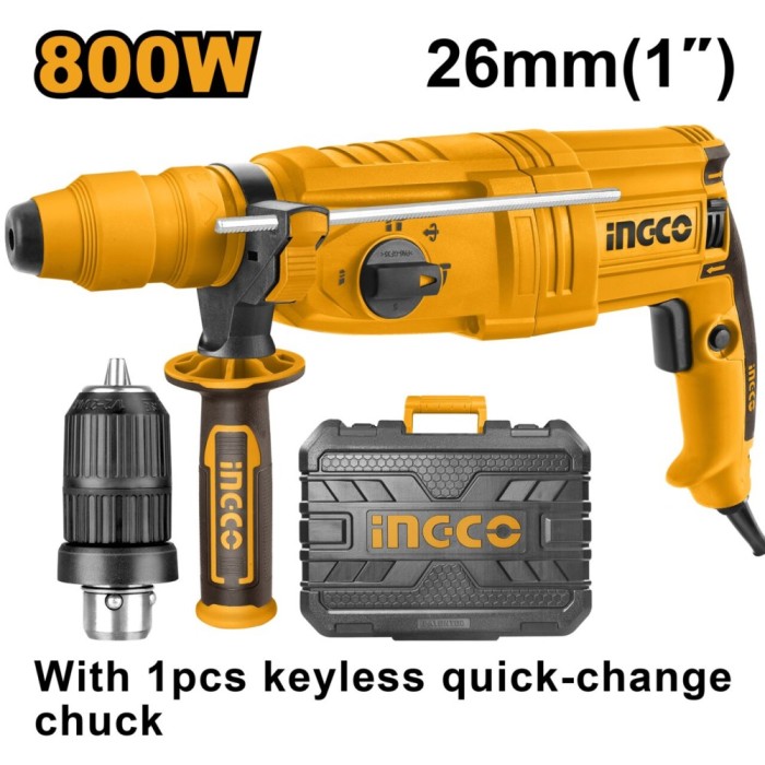 Ciocan rotopercutor sds 800 w, 2,5 j cu mandrina automata, pentru daltuire si gaurire in beton - Ingco RGH9028-2