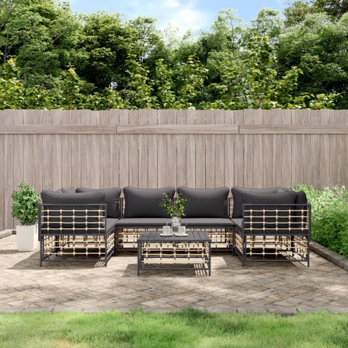 vidaXL Set mobilier de grădină cu perne, 7 piese, antracit, poliratan 3186799