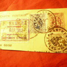 Fragment Carte Postala Belgia 1931 cu marca fixa + 2 marci postale+marca fiscala