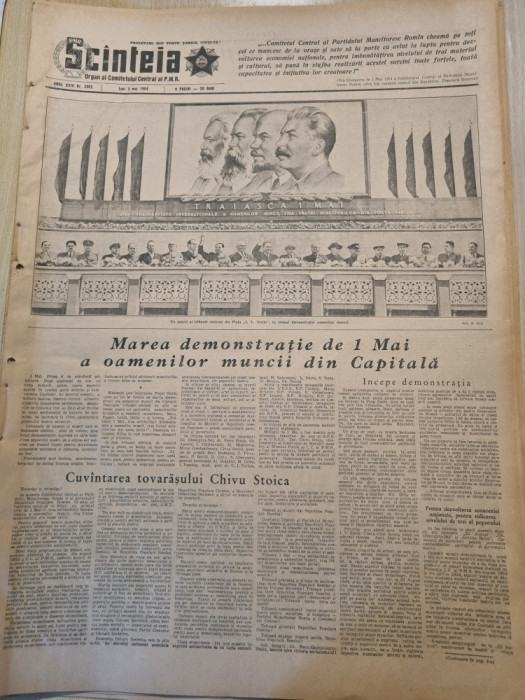 scanteia 3 mai 1954-cuvantare chivu stoica,sarbatorirea zilei de 1 mai bucuresti