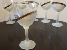Serviciu, set 6 pahare de vin sau sampanie lucrate manual, cu picior, artist