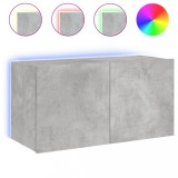 Cumpara ieftin Comoda TV de perete cu lumini LED, gri beton, 80x35x41 cm