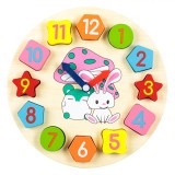 Puzzle Lemn Educativ, Ceas Animale, 12 Piese, Multicolor, 25cm, Oem
