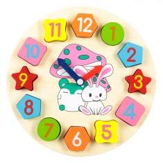 Puzzle Lemn Educativ, Ceas Animale, 12 Piese, Multicolor, 25cm