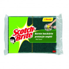 Burete SCOTCH BRITE Delicat, 2 Buc/Set, Culoare Galbena, Spuma Poliuretanica si Fibra Abraziva, Bureti Vase Scotch-Brite, Bureti Curatare Vase, Bureti foto