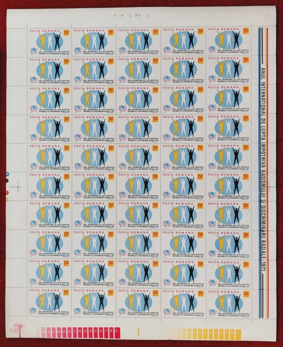 RO 1971 LP 755 &quot;Anul int. impotriva rasismului si discriminarii&quot;,coala 5x10, MNH