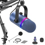 Cumpara ieftin Microfon Profesional MR03, USB, Cardioid, Reducere Zgomot, Mute, RGB, Filtru Pop, Brat Ajustabil, Suport Inclus, PC, Mac, PS4, PS5, Albastru