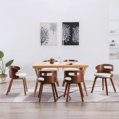 vidaXL Scaune de bucătărie, 6 buc, crem, lemn curbat &amp; piele ecologică