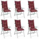 VidaXL Perne scaun cu spătar &icirc;nalt, 6 buc. roșu vin 120x50x7 cm textil