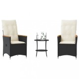 Gossi set bistro cu perne, 3 piese, negru, poliratan