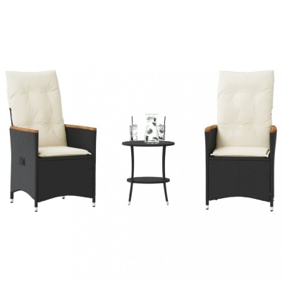 Gossi set bistro cu perne, 3 piese, negru, poliratan foto