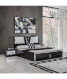 Pat LUIS NEGRU 160x200 cm, 2 Noptiere включено Saltea Dormitor